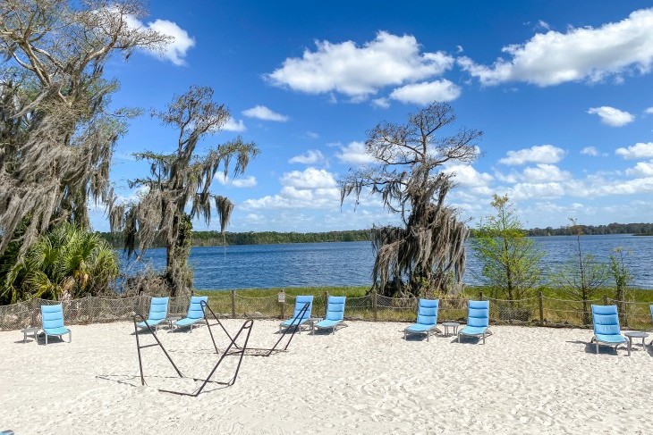 The resort's beach area is a calm oasis