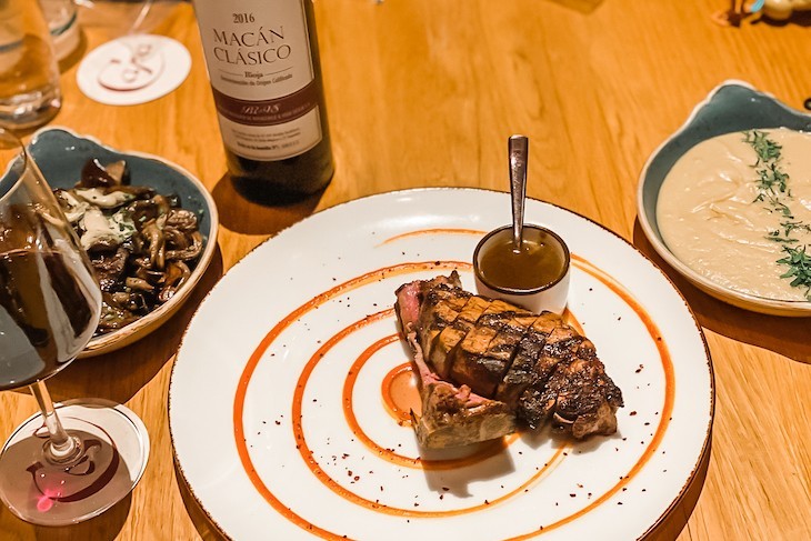 Steak, Setas (mushrooms), and Patas (Yukon Gold potatoes and brown butter)