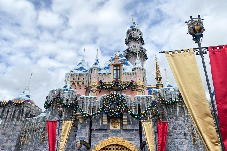 Sleeping Beauty Castle dressed up for the holidays