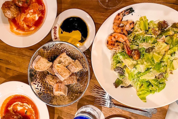 Polpettine and Caesar Salad with Shrimp