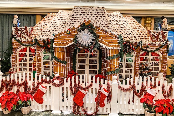 Disney Fantasy's gingerbread house at Christmastime. 