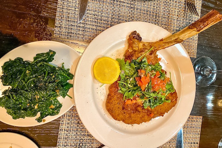 Costoletta di Vitello Milanese and Sautéed Spinach
