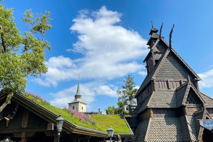 Grass-topped roofs in Epcot's Norway