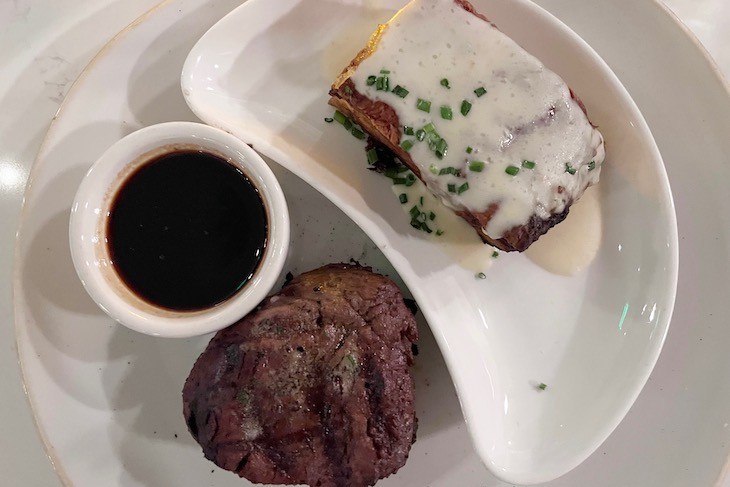 Filet Mignon with Au Gratin Potatoes and Red Wine Sauce