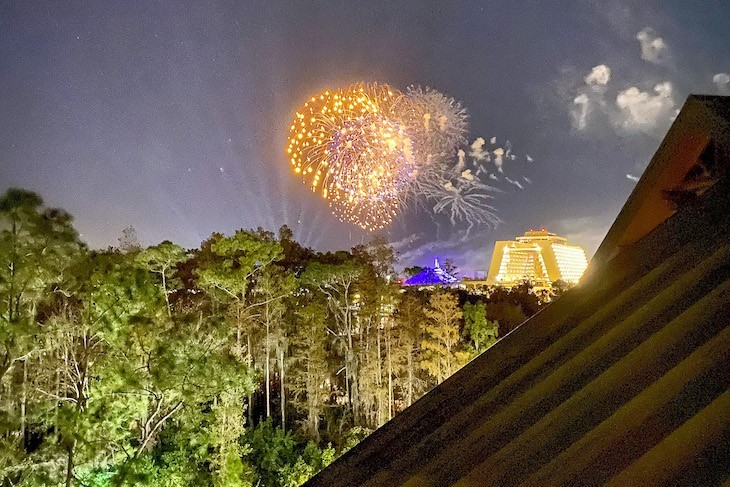View from Old Faithful Club of Magic Kingdom fireworks