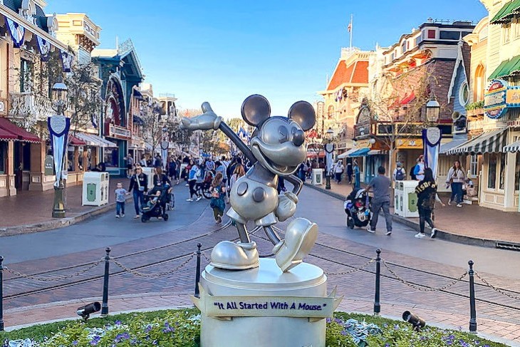Disney100 Mickey statue graces the entrance of Main Street